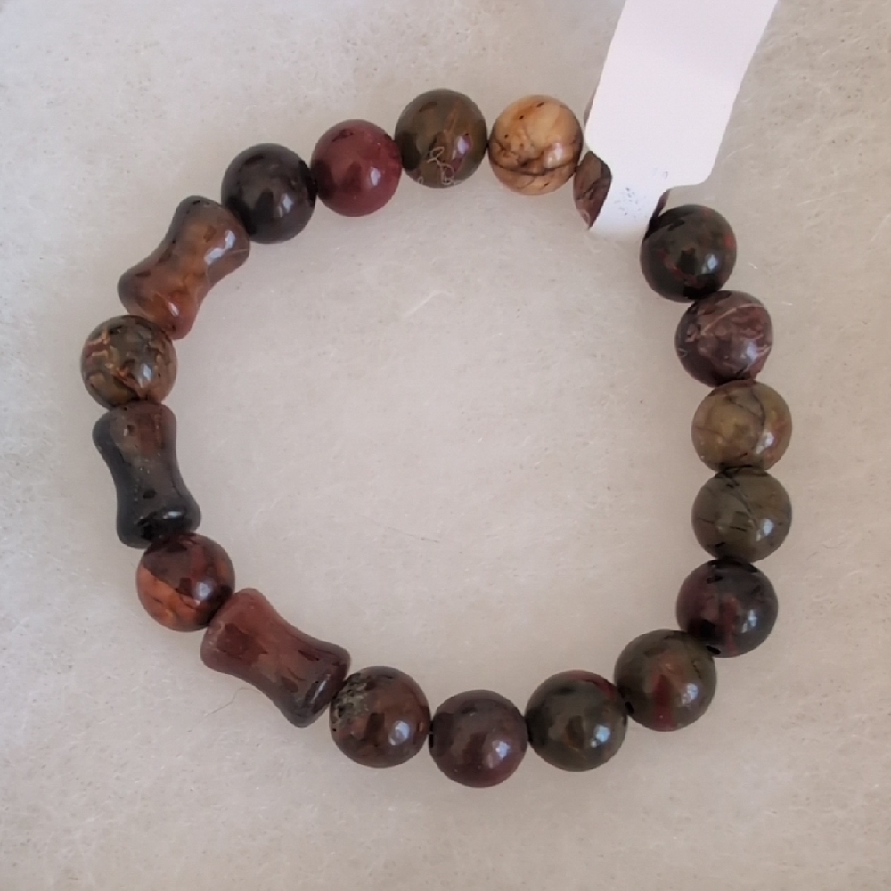 Red Creek Jasper and Brown Agate Stretch Bracelet
